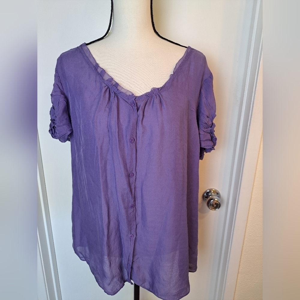 Soft Surroundings Lavender Purple Button-Front Peasant Blouse